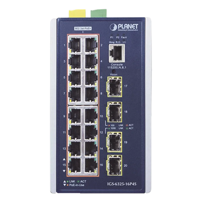 Switch Industrial Capa 3, 16 Puertos 10/100/1000T 802.3 AT POE +, 4 Puertos 1G / 2.5G SFP PLANET IGS-6325-16P4S