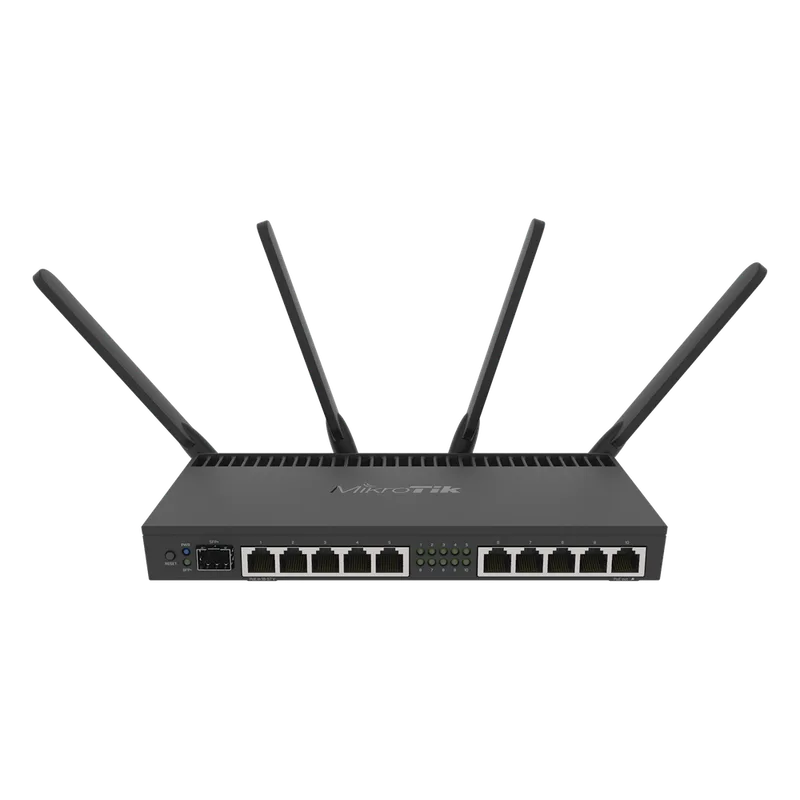 Router con Wi-Fi 4x4 MU-MIMO, hasta 2 watts de potencia, antenas de 3 dBi, 10 puertos Gigabit, 1 Puerto SFP+ MIKROTIK RB4011IGS+5HACQ2HND-IN