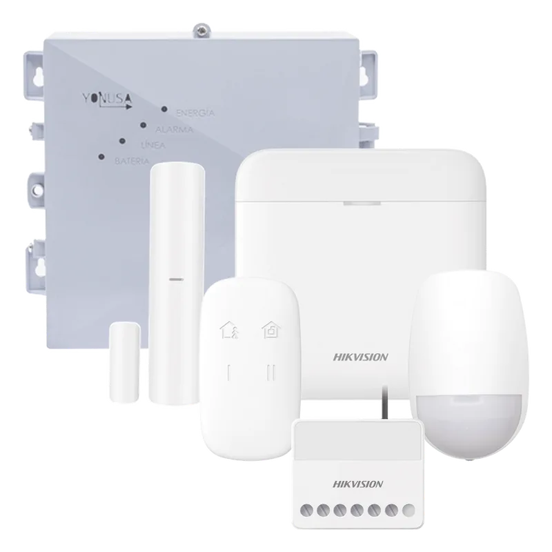 (AX PRO + YONUSA) KIT de Alarma AX PRO / Incluye: 1 Hub con bateria de respaldo / 1 Energizador 2500Mts Lineales / 1 Relevador 0 a 36 Vcc (Max. 5 A) con Entrada de Alarma 27/7 / 1 Keyfob / 1 PIR Interior / 1 Magnético HIKVISION DS-PWA48K-SYSNGV2