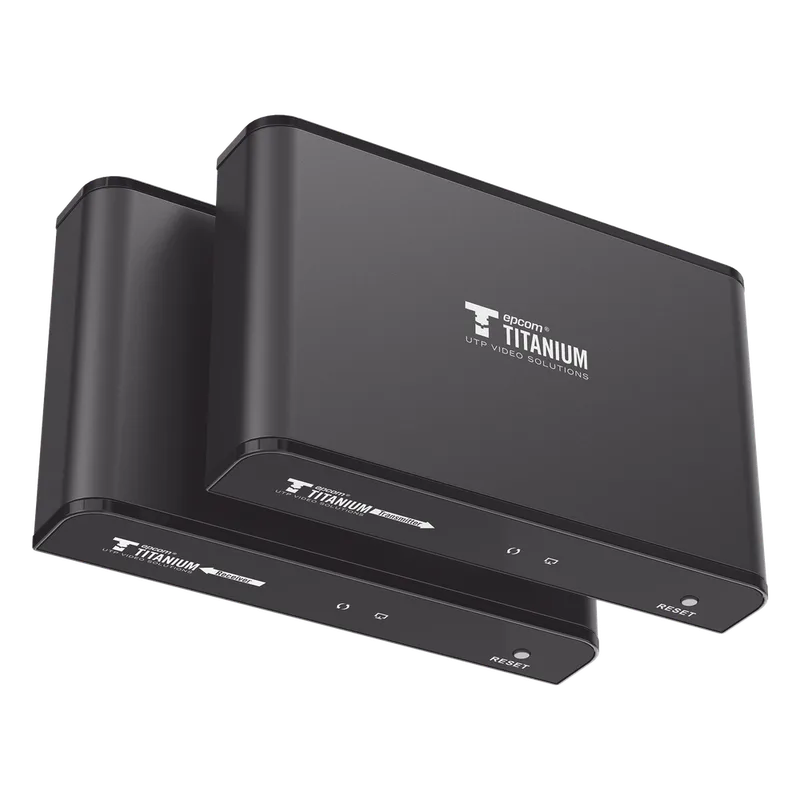 Kit Extensor HDMI para distancias de 120 metros / Resolución 1080P a 60Hz / Cat 6 / Soporta conexión Uno a Uno y Uno a Muchos / Soporta hasta 253 Rx / Salida Loop / Baja Latencia / Uso 24/7 / Soporta HDbitT / Compatible con Switch Gigabit EPCOM TITANIUM TT-383-PRO-4.0