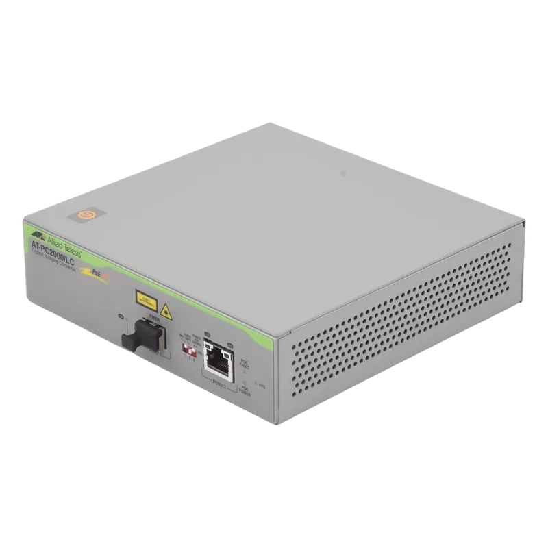 Convertidor de medios Gigabit Ethernet PoE+ a fibra óptica, conector LC, multimodo (MMF), distancia hasta 550 m ALLIED TELESIS AT-PC2000/LC-960