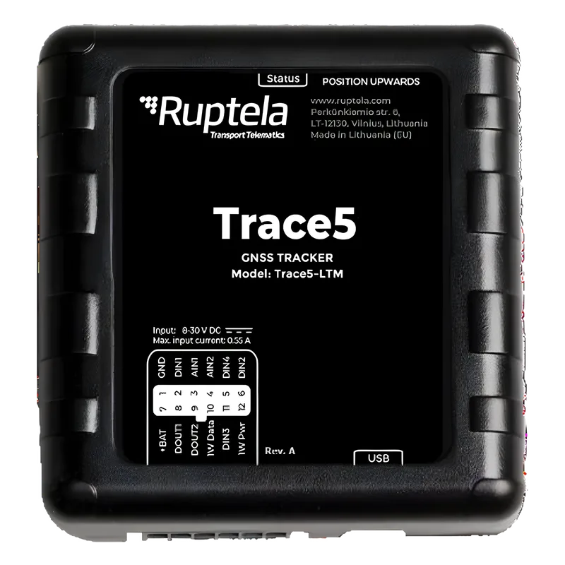 Localizador Vehicular 2G y 4G/ Rastreo / Conducción eficiente / Deteccion de Jammer / Registro de conductores / Sensores adicionales RUPTELA TRACE5