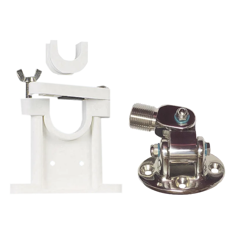 Kit de montaje de acero inoxidable ajustable con soporte para antenas de 1" ó 1 1/2" de Diámetro. Rosca Estándar 1" x 14 Hilos. 410R/2