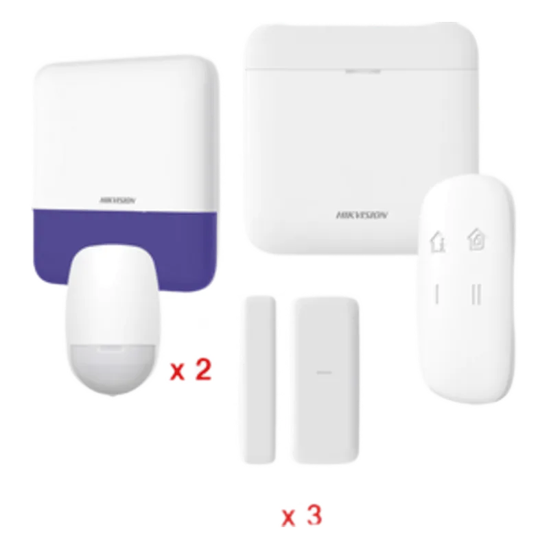 (AX PRO) KIT de Alarma AX PRO / Incluye: 1 Hub con batería de respaldo / 2 Sensores PIR / 3 Contactos Magnéticos mini / 1 Control Remoto / 1 Sirena Inalambrica Exterior / WiFi / Compatible con Hik-Connect P2P HIKVISION DS-PWA48-KV2