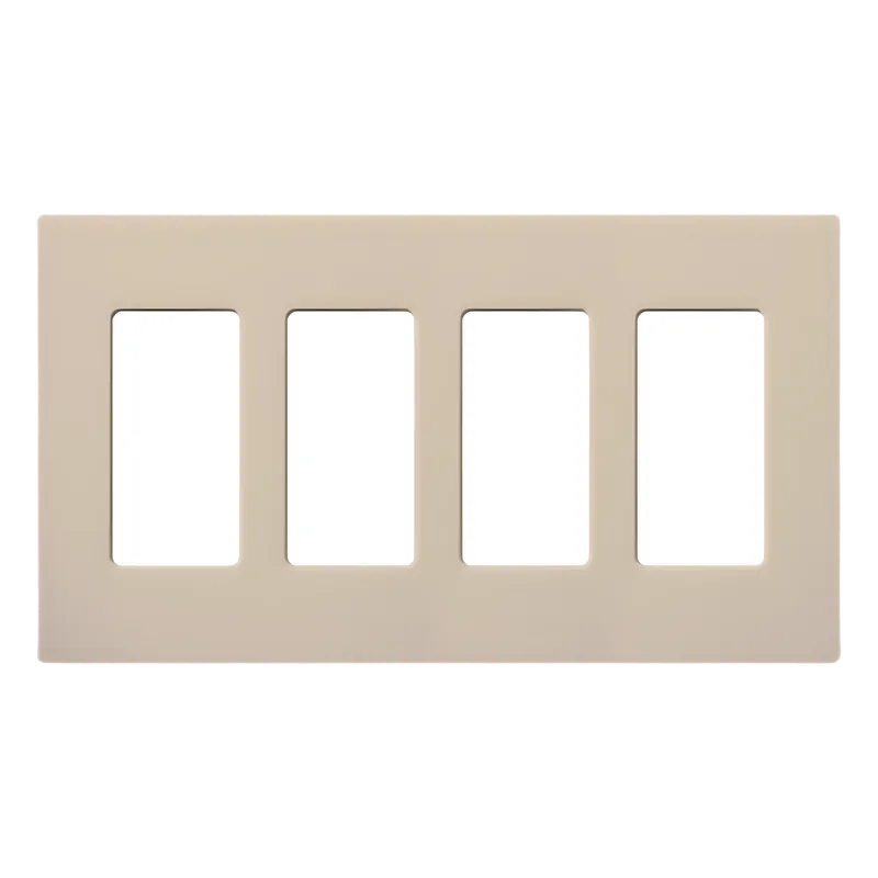 Placa de pared de 4 espacios sin tornillos visibles, acabado satinado color Taupe, para atenuadores y controles Lutron con apertura tipo designer como Maestro y Diva LUTRON ELECTRONICS SC4TP