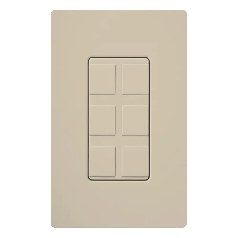 Marco de 6 puertos para conectores snap-in de red, teléfono, fibra o coaxial, acabado satinado color Taupe, línea Satin Colors; la placa de pared se vende por separado LUTRON ELECTRONICS SC6PFTP