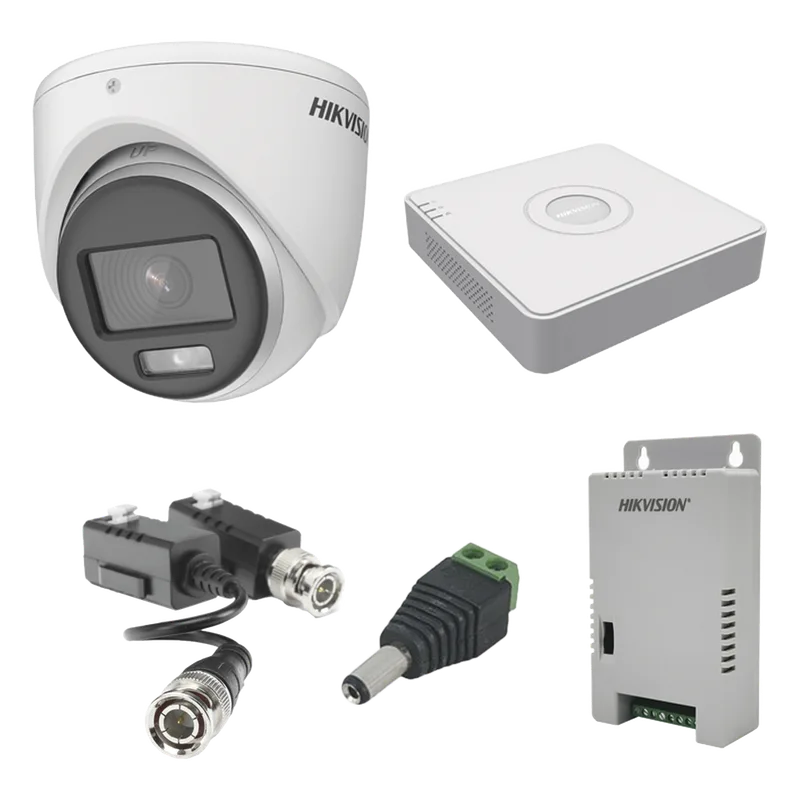 KIT COLORVU TURBOHD 1080pLite / DVR 4 Canales / 4 Cámaras Eyeball (exterior) / Transceptores / Conectores / Fuente de Poder Profesional HIKVISION KH1080PL4EC