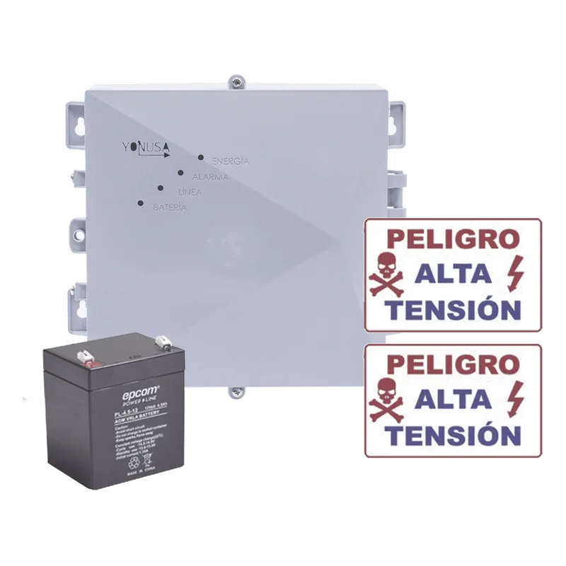 KIT de Energizador de 12,000Volts-1JOULES/2500 mts lineales de proteccion/Activado por Atenuación de voltaje,Corte de línea o Aterrizamiento de la línea/Integración a panel de Alarma. YONUSA SYSNGV2-KIT