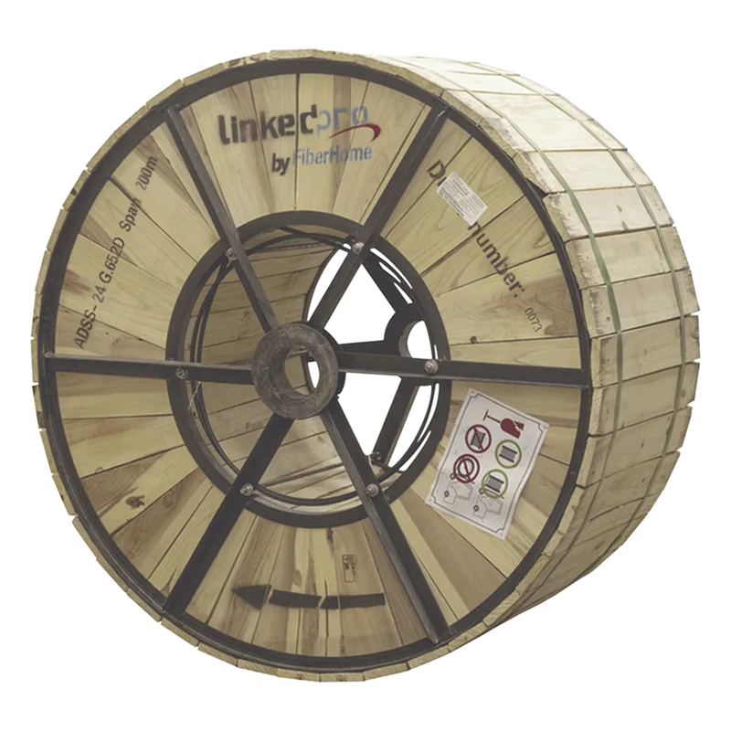 Carrete de 4 km de Fibra Óptica Aérea (ADSS) G.652D, Monomodo de 24 Hilos, Exterior, Span 200, Loose Tube LINKEDPRO BY FIBERHOME OC-ADSS-24C-S200/4KM