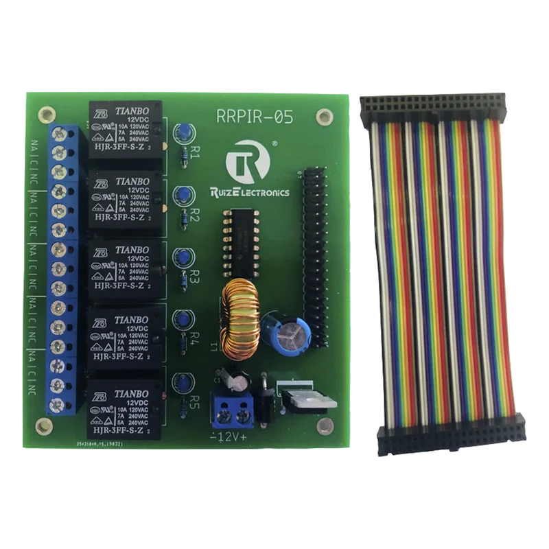 Tablilla interfaz de 5 relevadores con arnés 20x2 pines para Raspberry Pi Ruiz Electronics RRPIR05