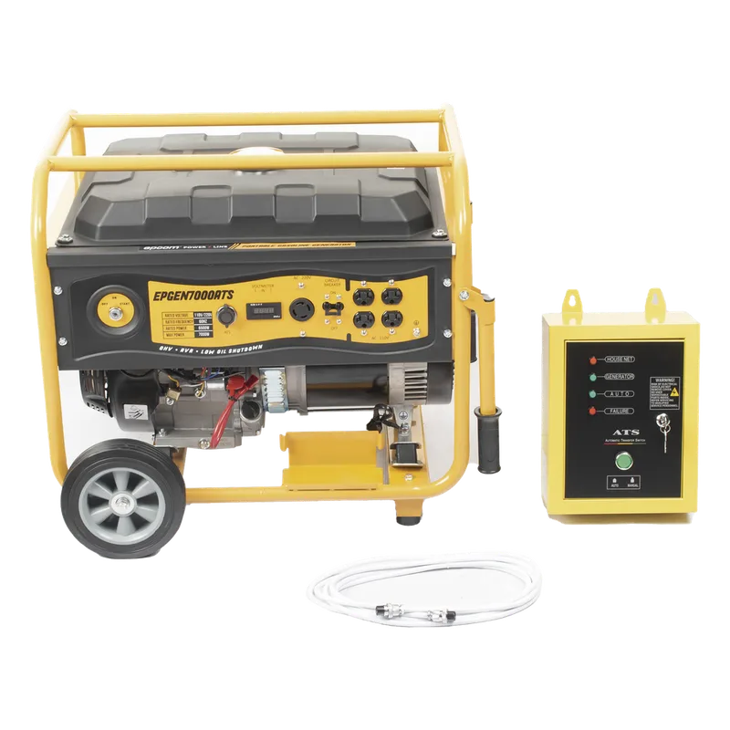 Generador a Gasolina / Planta de Emergencia con Encendido Automático, 6.5KW, 220Vac 2 Fases, Jaula con Ruedas para Fácil Traslado EPCOM POWERLINE EPGEN7000ATS