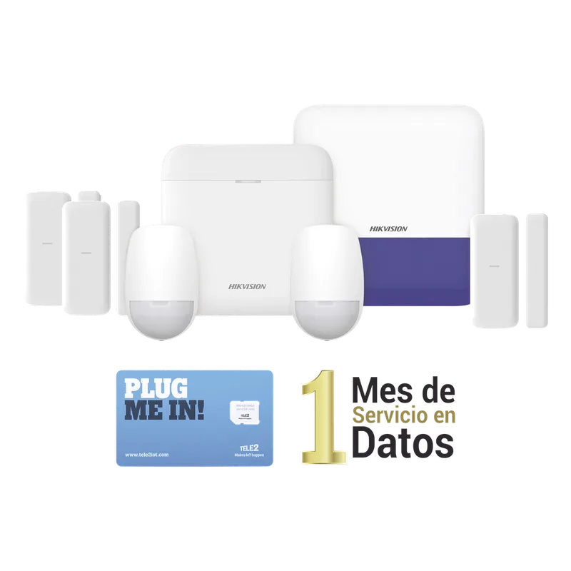 (AX PRO) KIT de Alarma AX PRO con GSM (3G/4G) / Incluye: 1 Hub / 2 Sensores PIR / 3 Contactos Magnéticos mini / 1 Control Remoto / 1 Sirena Inalambrica Exterior / 1 WiFi / 1 MICROSIM30M2M con 1 mes de servicio/Compatible con Hik-Connect P2P HIKVISION DS-PWA48-KSDV2