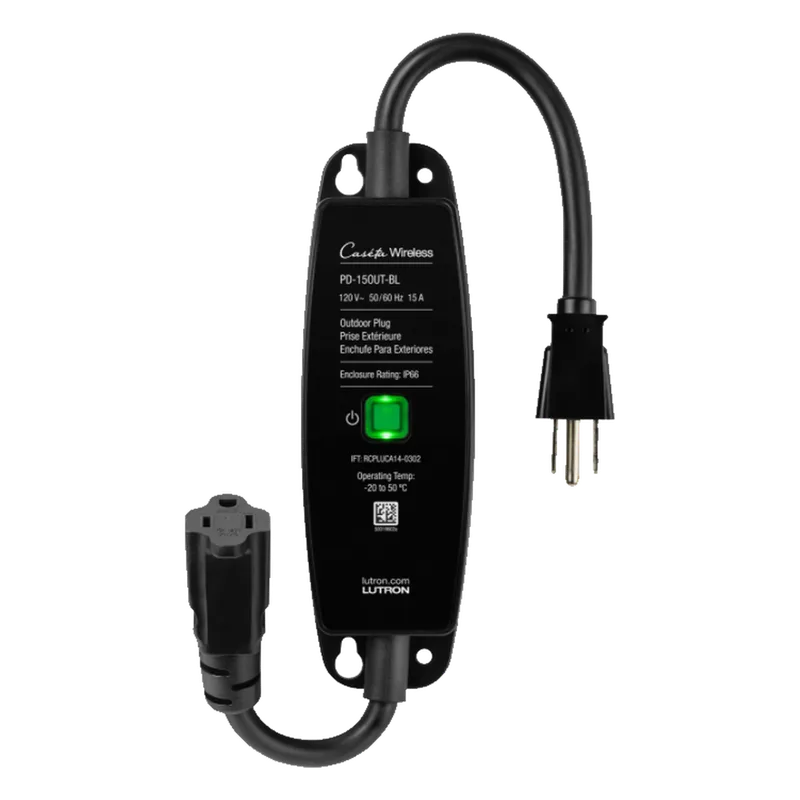 Enchufe inteligente para exteriores de 120 V y 15 A para iluminación y motores de 1/2 HP, con control Pico directo o app y geovallado mediante Smart Bridge, Caseta Wireless LUTRON CASETA WIRELESS PD15OUTBL
