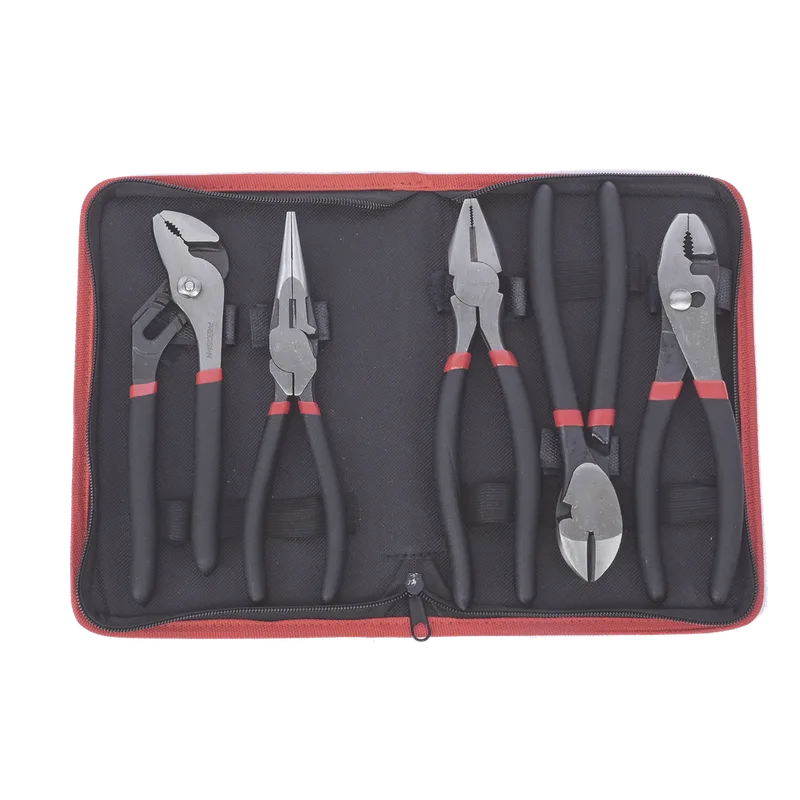 Juego de 5 Pinzas de 8" con Estuche. Incluye: P. Mecánica, P. para Tubo, P. Eléctrica, P. Corte, Nariz Larga. PRECISION PST-H010-03