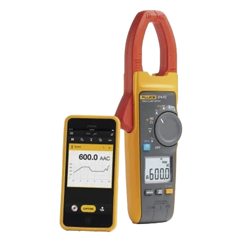 Amperímetro de Gancho 600A Trms CA/CC con FC. Medición con Puntas de Prueba de Tensión CA/CC, Capacitancia, Continuidad y Resistencia FLUKE FLUKE-374FC