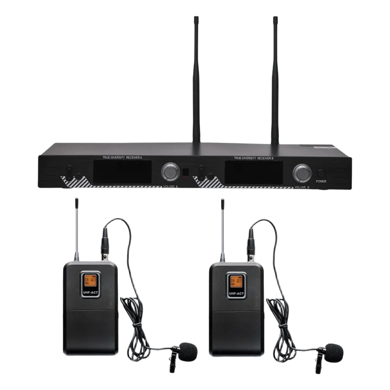 Kit de Microfonía inalámbrico | 2 Micrófonos de Lavalier | Receptor UHF | Pantalla LCD | 200 Canales | Gran cobertura EPCOM PROAUDIO EP521UL