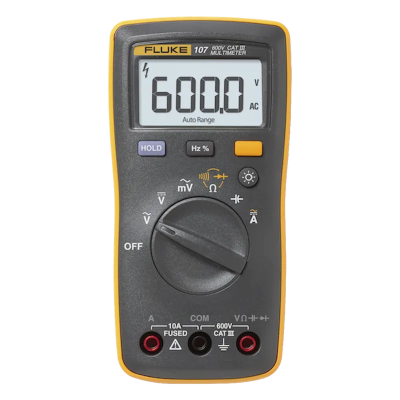 Multímetro Digital de Tamaño Compacto, Para Medición de Corriente y Tensión, Uso con Voltaje Máximo de 600 V, Pantalla LED Retroiluminada FLUKE FLUKE-107ESP