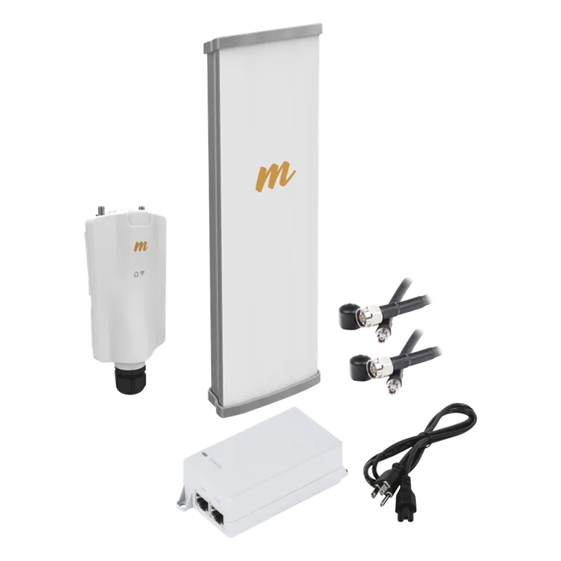 Kit de radio A5x con antena N545X4, 4.9 a 6.4 GHz, 700 Mbps, hasta 64 usuarios concurrentes, Monitoreo a travez de la nube, incluye jumper, PoE24V, cable de alimentación y montaje MIMOSA NETWORKS A5XN45KIT