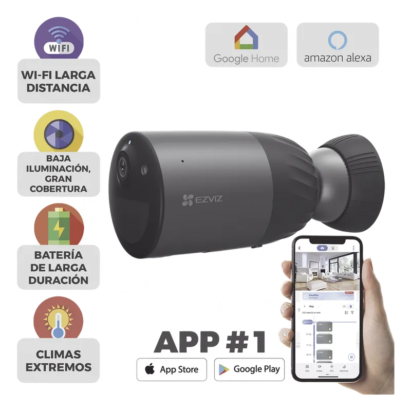 Cámara IP Inalámbrica Con Batería Recargable (Cero Cables) / Colores en Oscuridad / 2 Megapíxel / Sirena y Estrobo / Alertas de Audio Personalizable / Uso en Exterior / Grabación en la Nube / Almacenamiento Interno EZVIZ CS-BC1C