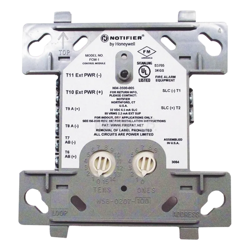 Módulo de control direccionable para circuito de notificación NAC de 24 V o audio hasta 70.7 Vrms, protocolo FlashScan NOTIFIER FCM-1