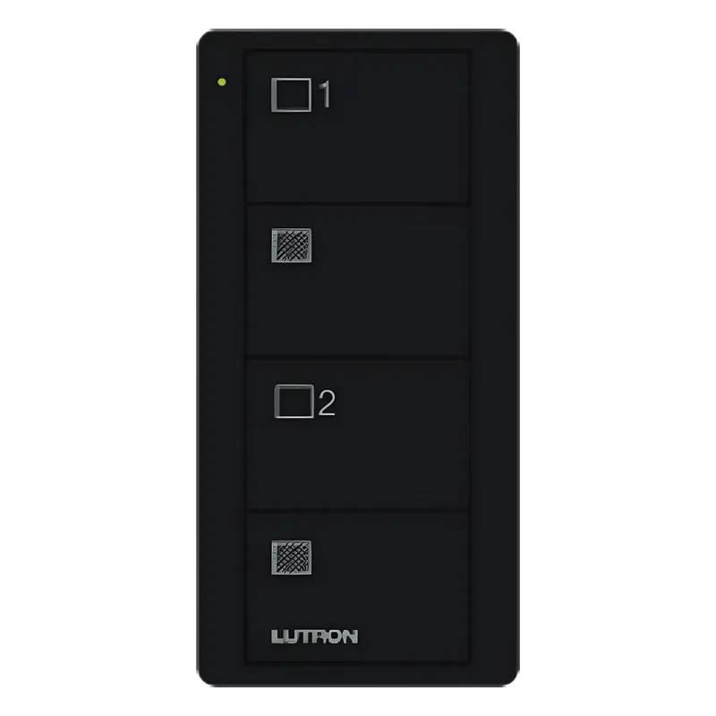 Control remoto inalámbrico Pico de 4 botones para dos grupos de persianas o cortinas, color negro brillante, compatible con Caseta Wireless, RA2 Select y RadioRA 2 y 3 LUTRON ELECTRONICS PJ24BGBLS21