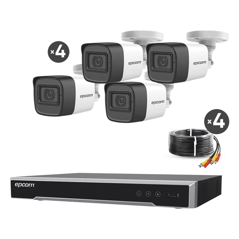 Kit TURBOHD 5 Megapixel / DVR 4 Canales / 4 Cámaras de 5 Megapixel con Micrófono Integrado / 4 Cables 18 Metros / Fuente de Poder Profesional EPCOM PROFESSIONAL B50-KIT-MIC
