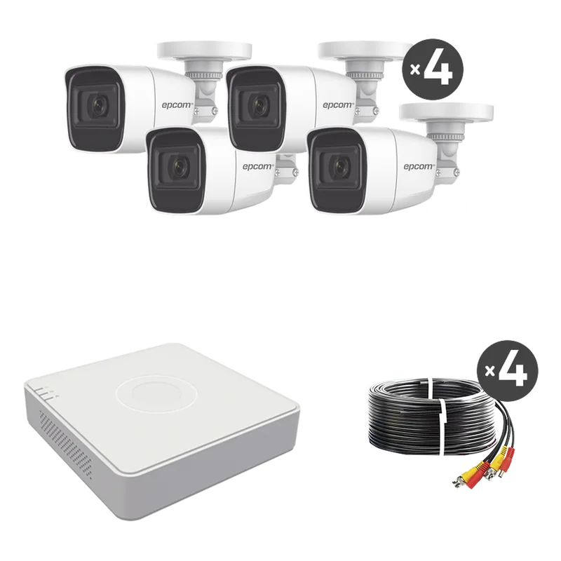 (MICRÓFONO Integrado) Kit TurboHD 1080p Lite / DVR 4 canales / Audio por Coaxitron / 4 Cámaras Bala de Metal con Micrófono Integrado EPCOM PROFESSIONAL B8-KIT-MIC