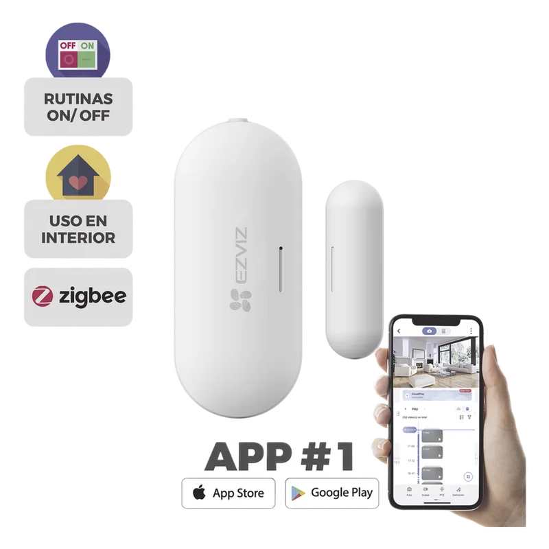 Contacto Magnético Inalambrico / Para Hub CS-A3 / Compatible con Kit de Alarmas EZVIZ CS-B1 / Uso en Interior / Protocolo Zigbee / CS-T2C