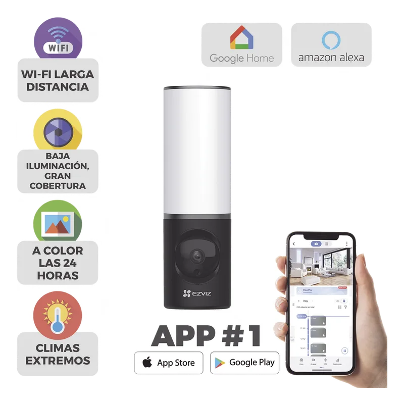 Cámara IP 4 Megapíxel / Wi-Fi / Lampara Integrada / Audio de dos vías / Imágen Nocturna a Color / Detección Humana / Audios Personalizables / Almacena en Memoria Interna / Uso Exterior con Protección EZVIZ CS-LC3