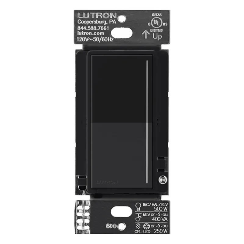 Atenuador de pared táctil Sunnata Pro LED+ con barra de luz, 250 W LED o 500 W incandescente a 120 V, requiere neutro, color negro Midnight satinado, para sistema RadioRA 3 LUTRON RADIORA 3 RRSTPRONMN