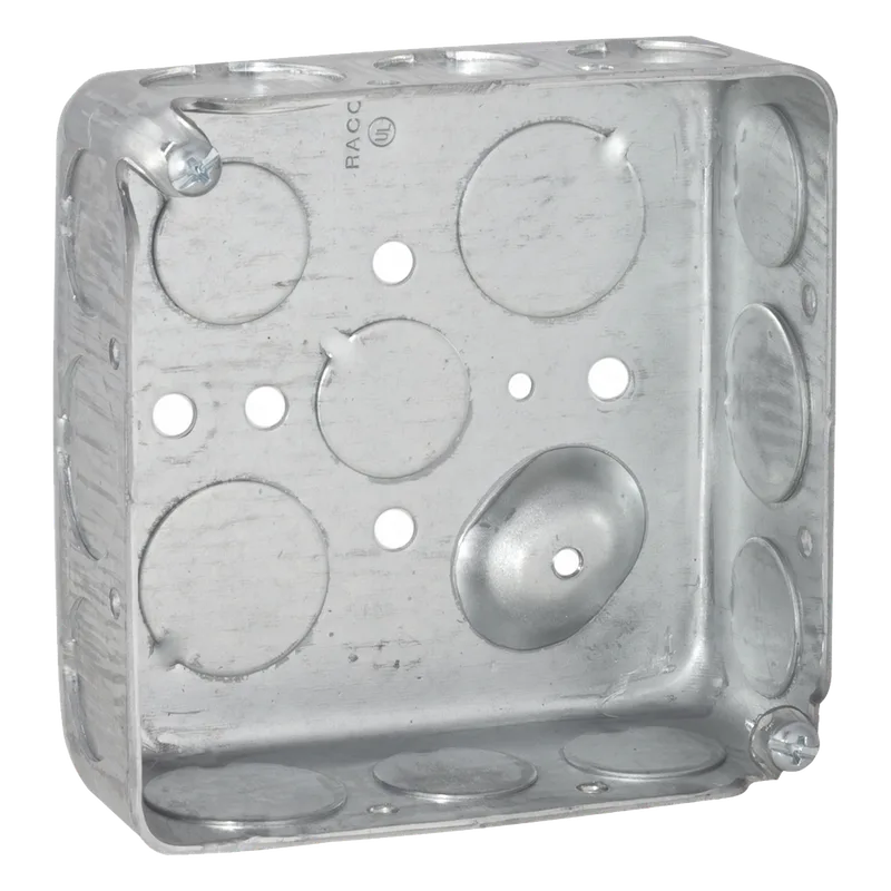 Caja Cuadrada 4 x 4"/ Profundidad 1- 1/2"/ Cuenta con 11 Entradas de 1/2" y 6 de 3/4".. RACO HUB-192