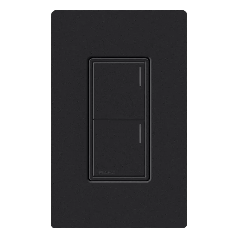 Teclado de pared Sunnata de 2 botones para escenas de luces, persianas y ventiladores, con barra luminosa ajustable, acabado satinado color medianoche, para el sistema RadioRA 3 LUTRON RADIORA 3 RRSTW2BMN