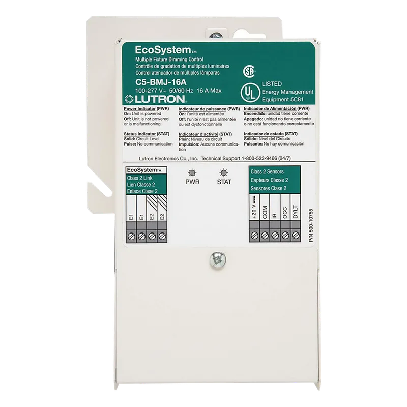 Módulo de atenuación EcoSystem de 16 A para balastros Lutron de 3 hilos Eco-10 y Hi-lume, entrada universal de 100 a 277 V, con soporte para sensores y control personal LUTRON ELECTRONICS C5BMJ16A