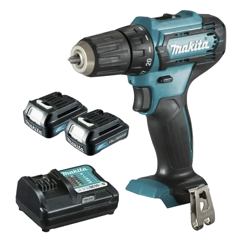 Atornillador broquero cambio rápido 3/8”. 2 baterías 12v de 1.5 amperes y cargador. MAKITA DF3-33D-WYE