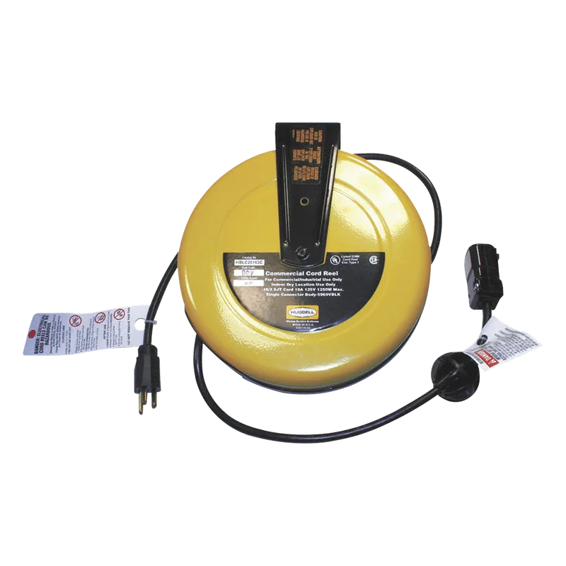 Carrete de Cable comercial (16/3 rudo), para 125 V CA, 10 A, 7.6 m de longitud con conector HBL5969VBLK. HUBBELL HUB-HBL-C25-163C