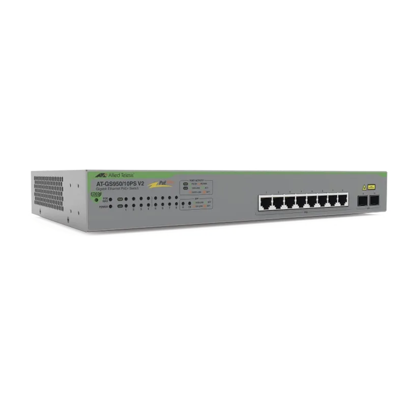 Switch PoE+ Gigabit WebSmart de 10 puertos 10/100/1000 Mbps (2 x Combo) + 2 puertos gigabit SFP (Combo), 75 W ALLIED TELESIS AT-GS950/10PS-V2-10
