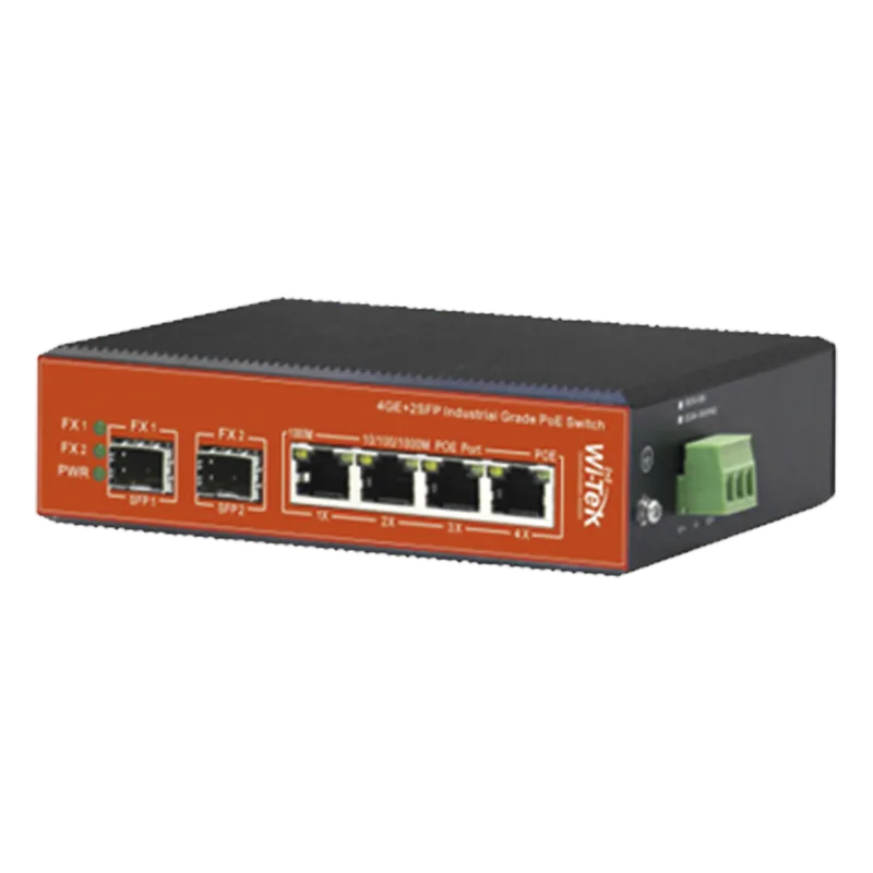Switch Industrial PoE++ y pasivo de 24V, no administrable con 6 puertos Gigabit + 2 SFP combo WI-TEK WI-PS306GF-IV2