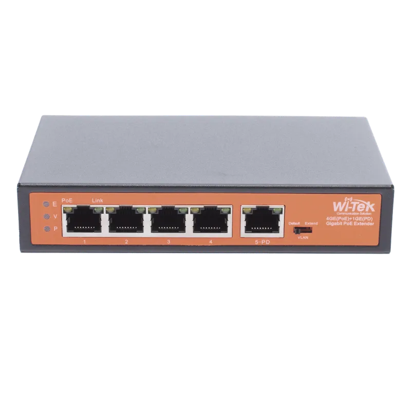 Extensor PoE / Entrada hasta 90 W / 4 puertos Gigabit PoE salida 802.3 af/at / Extensor PoE hasta 250 m / No administrable WI-TEK WIPE51G