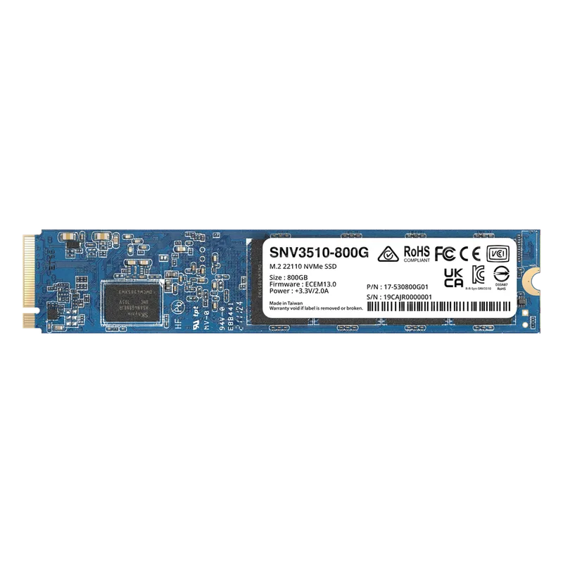 SSD NVMe M.2 SNV3410/3510 | SSD 800GB | Alto Rendimiento 400000 IOPS Lectura | 70000 IOPS Escritura | Resistencia 1022 TBW | Protección de Datos Integral | Análisis de Vida Útil | Diseñada para Sistemas Synology. SNV3510-800G