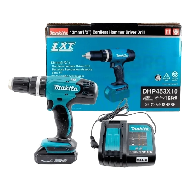 ROTOMART. ATORN. 1/2INV.V.R. 2 VEL. 0-400 0-1500 RPM LI-ION 1 BAT. 1.5AH. Y CARG C/ FRENO 18V MAKITA DHP453X10