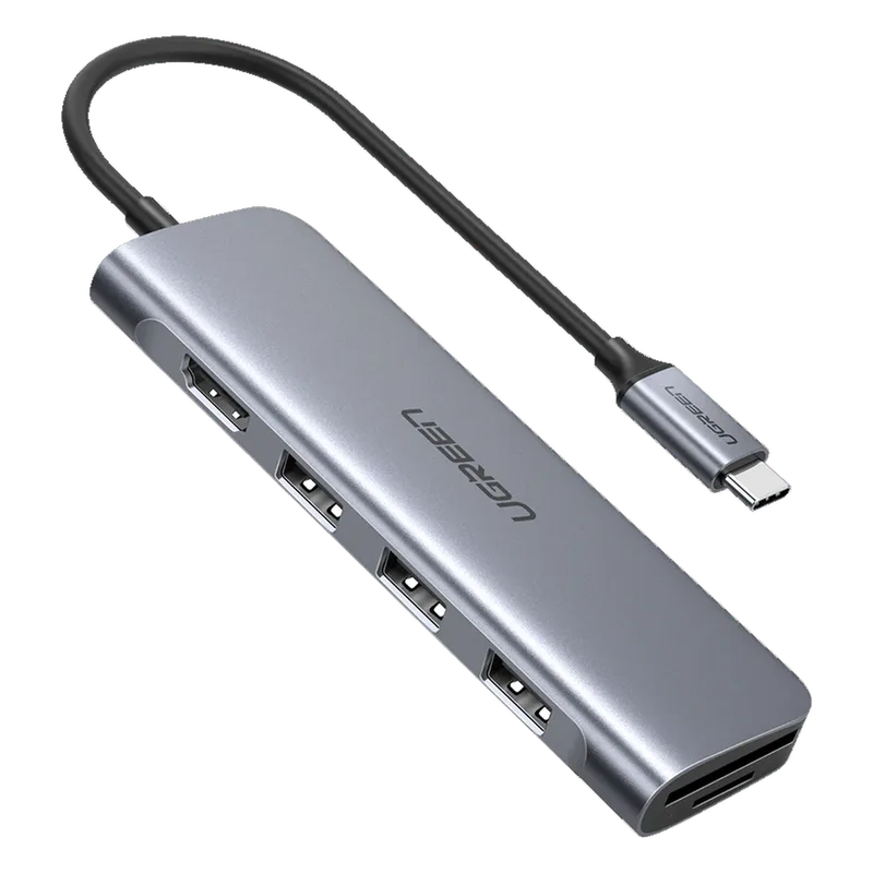 HUB USB-C Multipuertos / HDMI 4K@30Hz / 3 Puertos USB-A 3.0 / Lector Tarjeta SD+TF (Uso Simultáneo) / 6 en 1 / Carcasa de Aluminio. UGREEN 70410