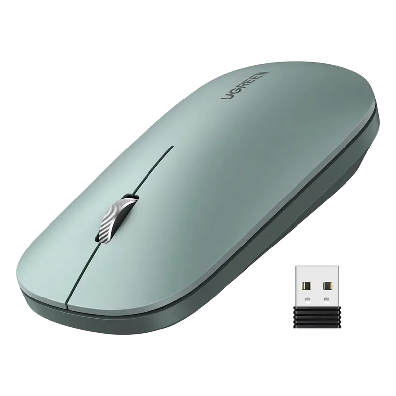 Mouse inalámbrico 2.4 GHz | Ultra Delgado y Silencioso | DPI 1000/1600/2000/4000 (Ajustable) | Alcance 10m | Scroll de Aluminio | Adaptable a diferentes superficies | Diseño suave al tacto | Contiene Receptor USB | Color Verde UGREEN 90374