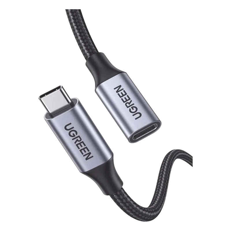 Cable USB-C Macho a USB-C Hembra | 1metro | USB-C 3.1 Gen 2 | Compatible con Thunderbolt 3 | Carcasa de Aluminio | Nylon Trenzado | Transferencia de Datos 10 Gbps | Soporta hasta 100W para Carga Rápida. UGREEN 30205