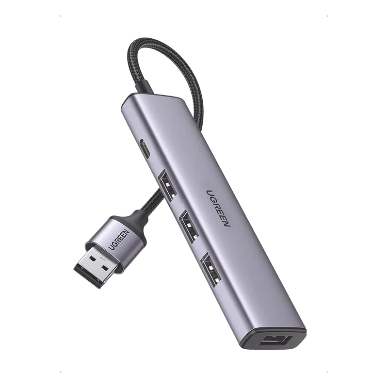 Convertidor USB-A 3.0 a 4 Puertos USB-A 3.0 / 5 Gbps Transferencia / Alimentación por USB-C / Compatibilidad Multiplataforma / Protección Cortocircuito y Sobrecorriente UGREEN 20805