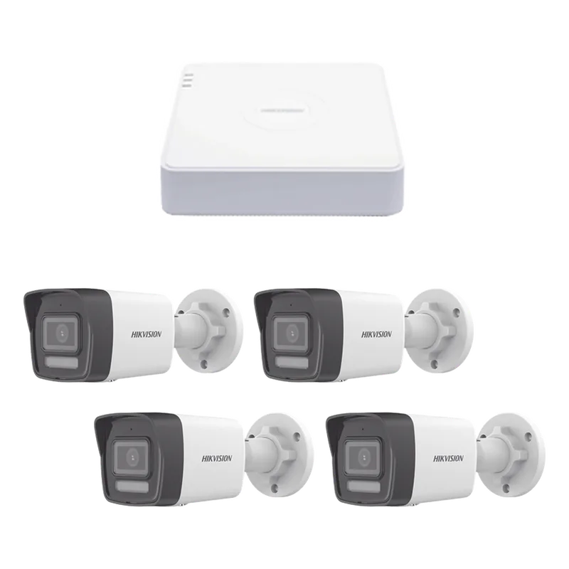 Kit IP 1080p (2 Megapixel) / NVR de 4 Canales con 4 Puertos PoE / 4 Cámaras IP Bala ColorVu Lite y Motion Detection 2.0 / Micrófono Integrado HIKVISION KIPCV2M/4B