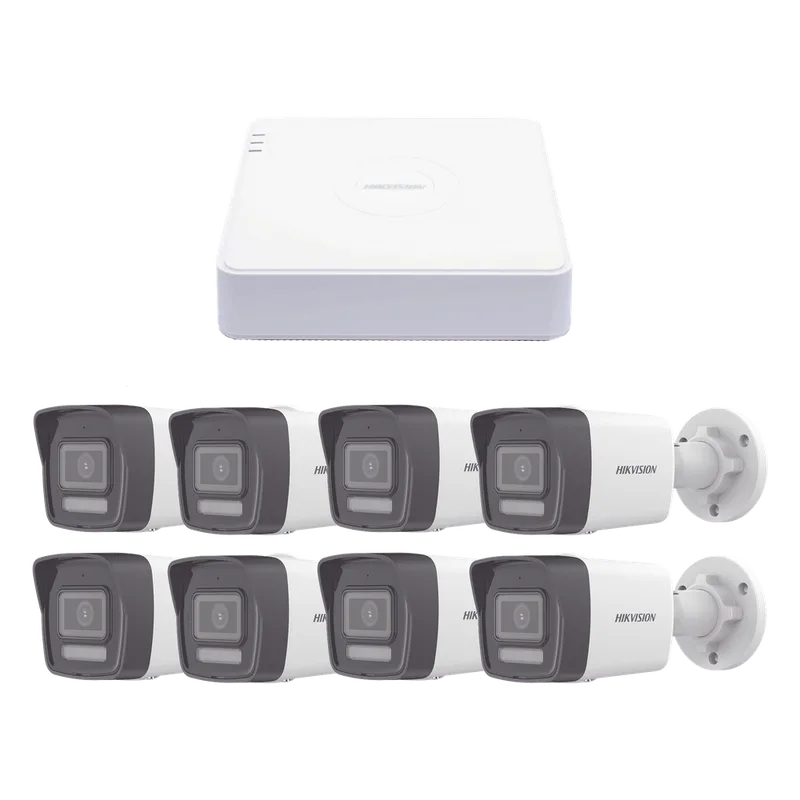 Kit IP 1080p (2 Megapixel) / NVR de 8 Canales con 8 Puertos PoE / 8 Cámaras IP Bala ColorVu Lite y Motion Detection 2.0 / Micrófono Integrado HIKVISION KIPCV2M/8B
