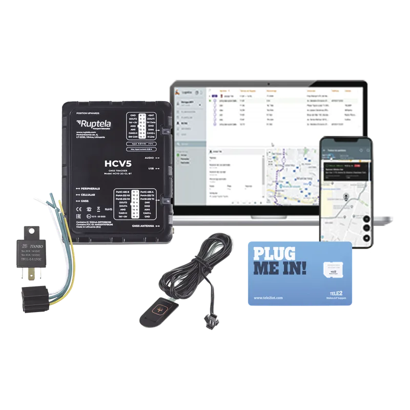 Kit de Localizador 4G LTE / Incluye 1 MICROSIM30M2M + 1 VOUCHER1M + 1 EPCOMGPSMENSUAL + 12VRELAY + Botón SOS RUPTELA HCV5KIT