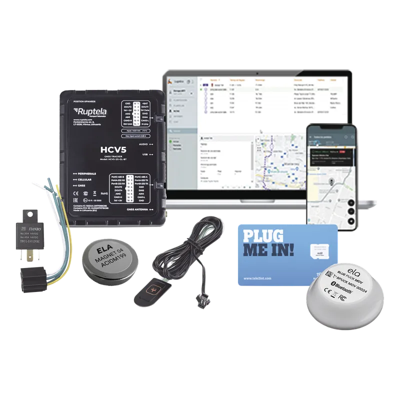 Kit de Localizador 4G LTE / Incluye MICROSIM25GPS + datos por 1 mes + 1 EPCOMGPSMENSUAL + RELAY + Botón SOS + BLUEPUCKMAGKIT RUPTELA HCV5KITMAG