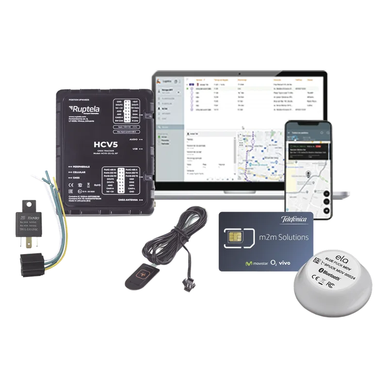 Kit de Localizador 4G LTE / 1 MICSIM25GPS y datos 1 año + 1 BLUEPUCKRHT + 1 EPCOMGPSMENSUAL + RELAY + Botón SOS RUPTELA HCV5KITTEMP2