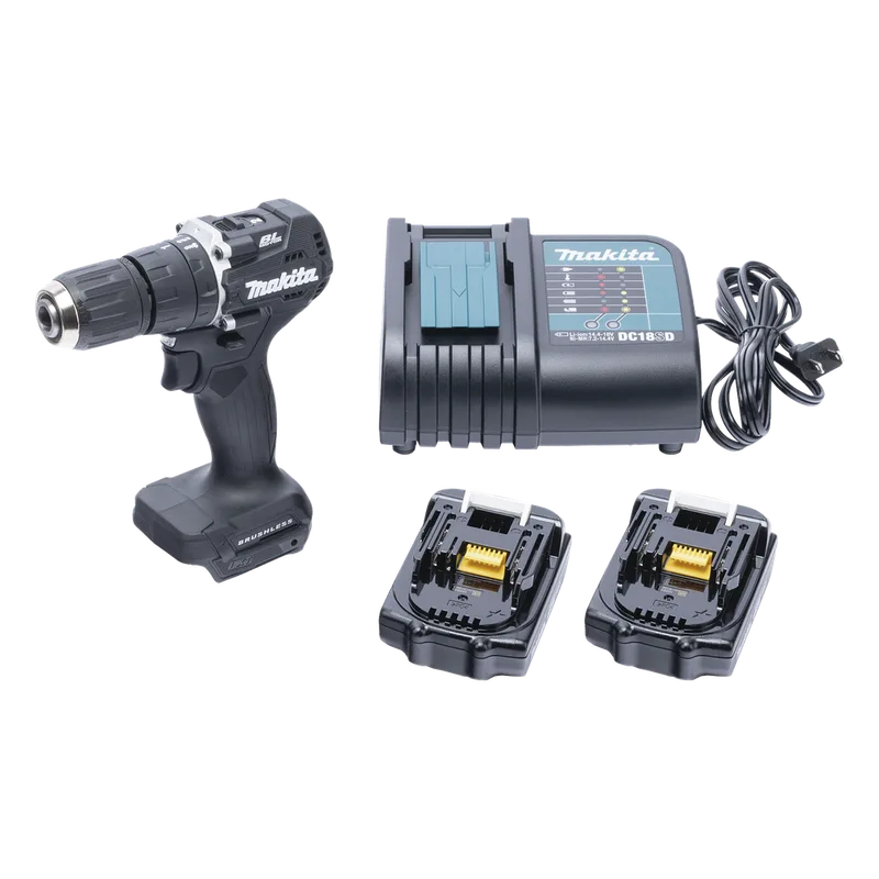 Rotomartillo/Taladro Inalámbrico SIN CARBONES, Broquero de 1/2", 1,700 RPM, 18VâŽ“, Torque: 40 N.m C/2 Bat. (1.5Ah) y Cargador. MAKITA DHP-487-YX-2B